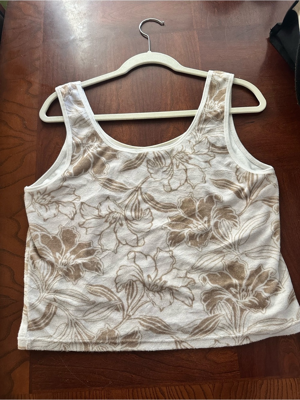 Boston Proper Floral Terry Cloth Tank Top M Beige Cream Y2K